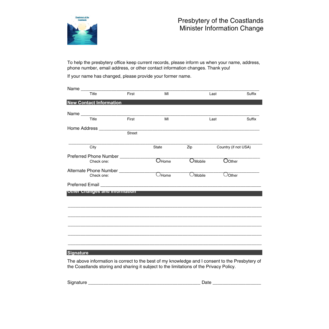Minister Information Change Form